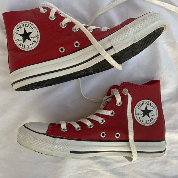 red leather converse high tops